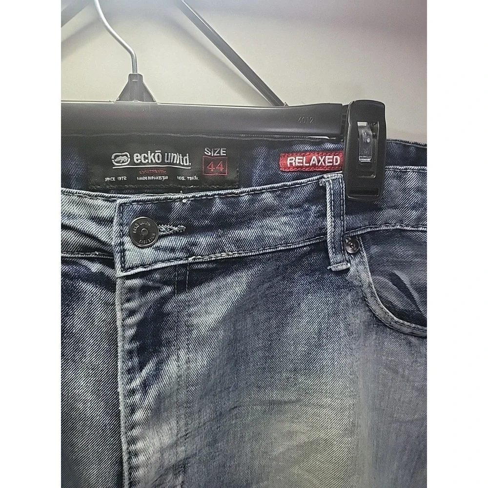 Ecko Unltd Shorts Mens 44 Blue Acid Wash Distressed Jean‎ Denim Bermuda Casual